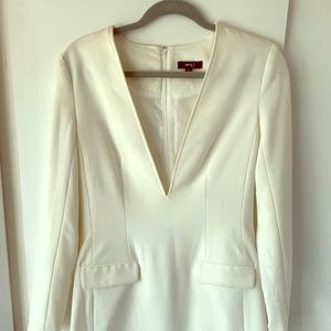 White deep v tuxedo dress